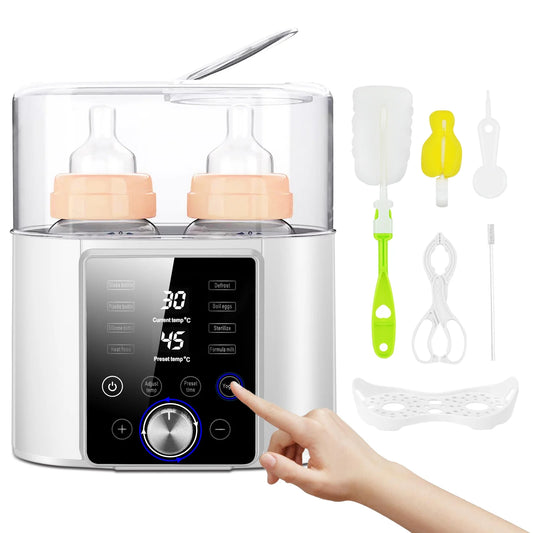 Baby Bottle Warmer, 12 in 1 Babies Fast Milk Warmer & Sterilizer Double Food Heater & Defrost Bpa-Free with LCD Display, Timer & 24H Temperature Control for Breastmilk & Formula